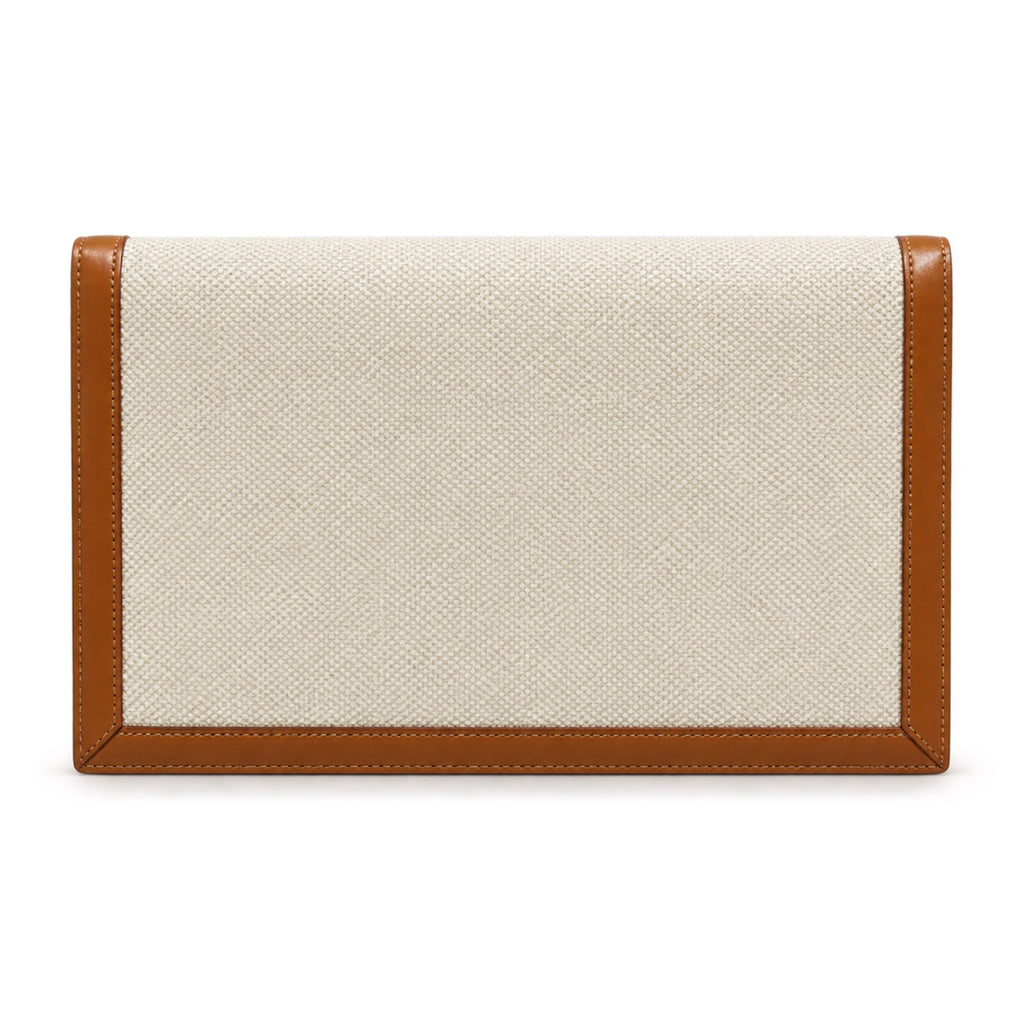 YSL Saint Laurent Cassandre Envelope Clutch in Natural Linen and Tan Leather