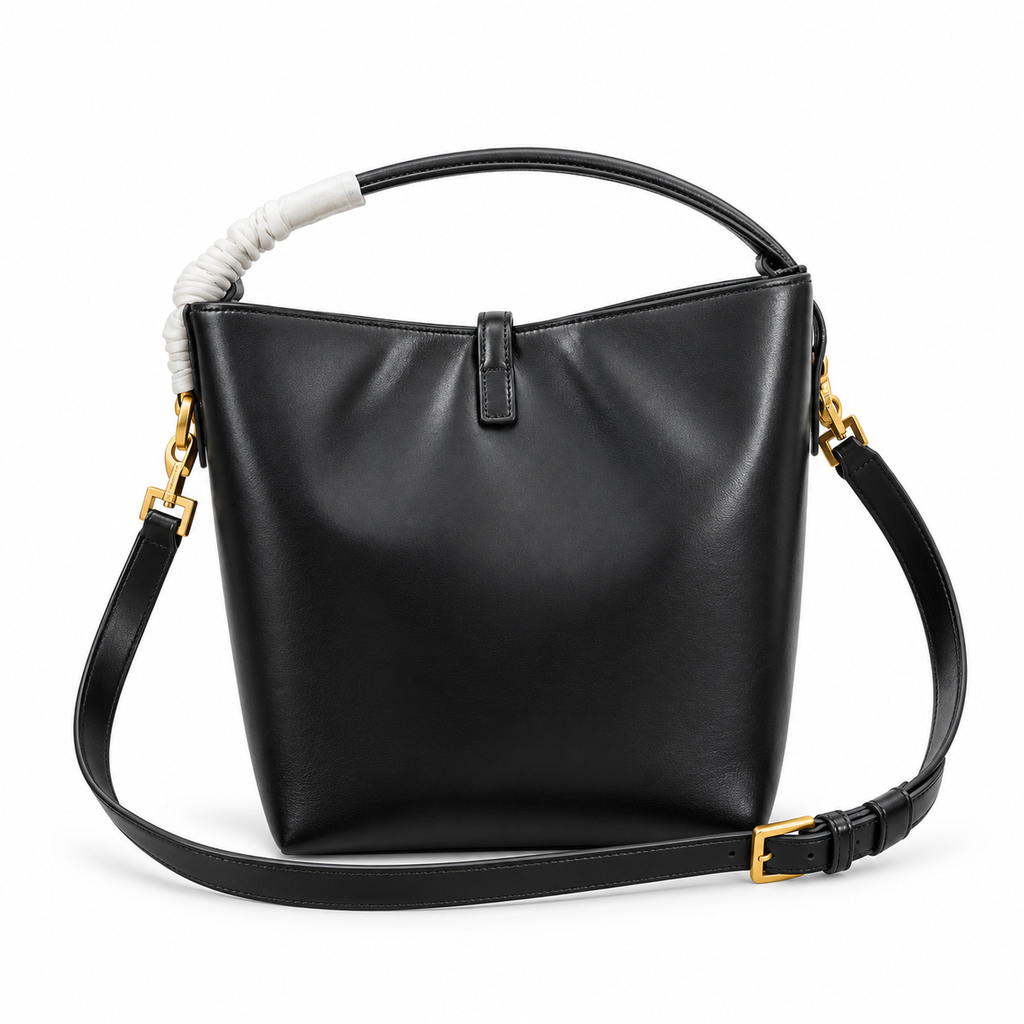 YSL Saint Laurent Suzanne Bucket Bag in Black Smooth Leather