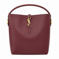 YSL Saint Laurent Le 37 Bucket Bag Burgundy Smooth Leather Gold YSL Monogram Charm Top Handle