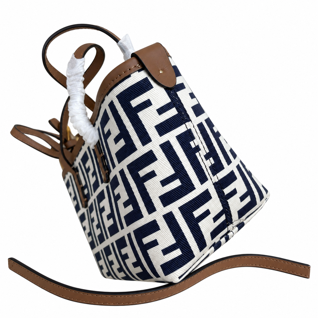 Fendi FF Medium Tote Bag – Jacquard Canvas & Leather Handles, Open Top, 23cm