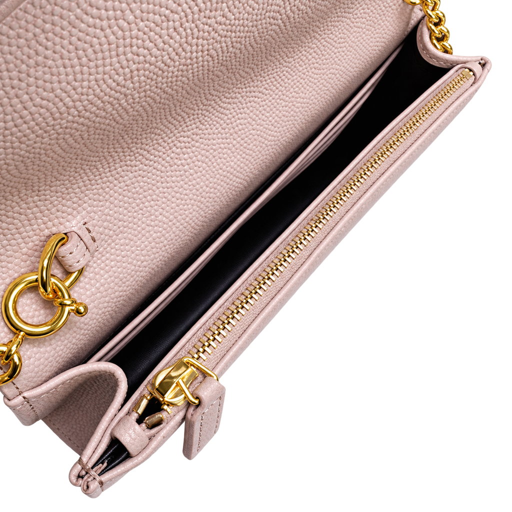 YSL Saint Laurent Envelope Chain Wallet in Powder Pink Matelassé Leather