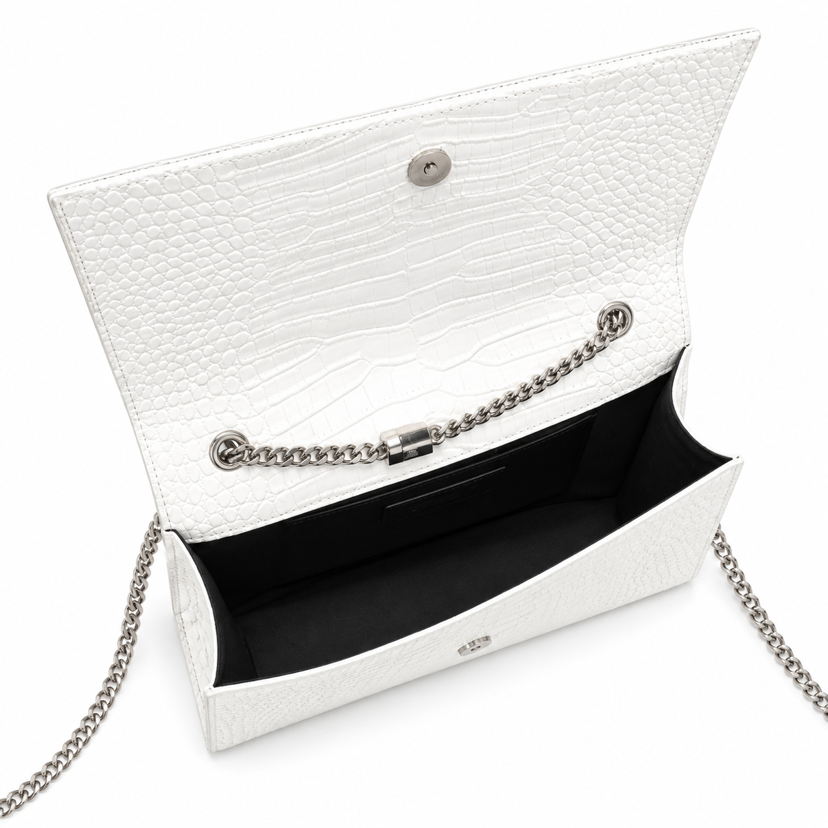 Saint Laurent YSL Kate Tassel Bag – White Croc Silver