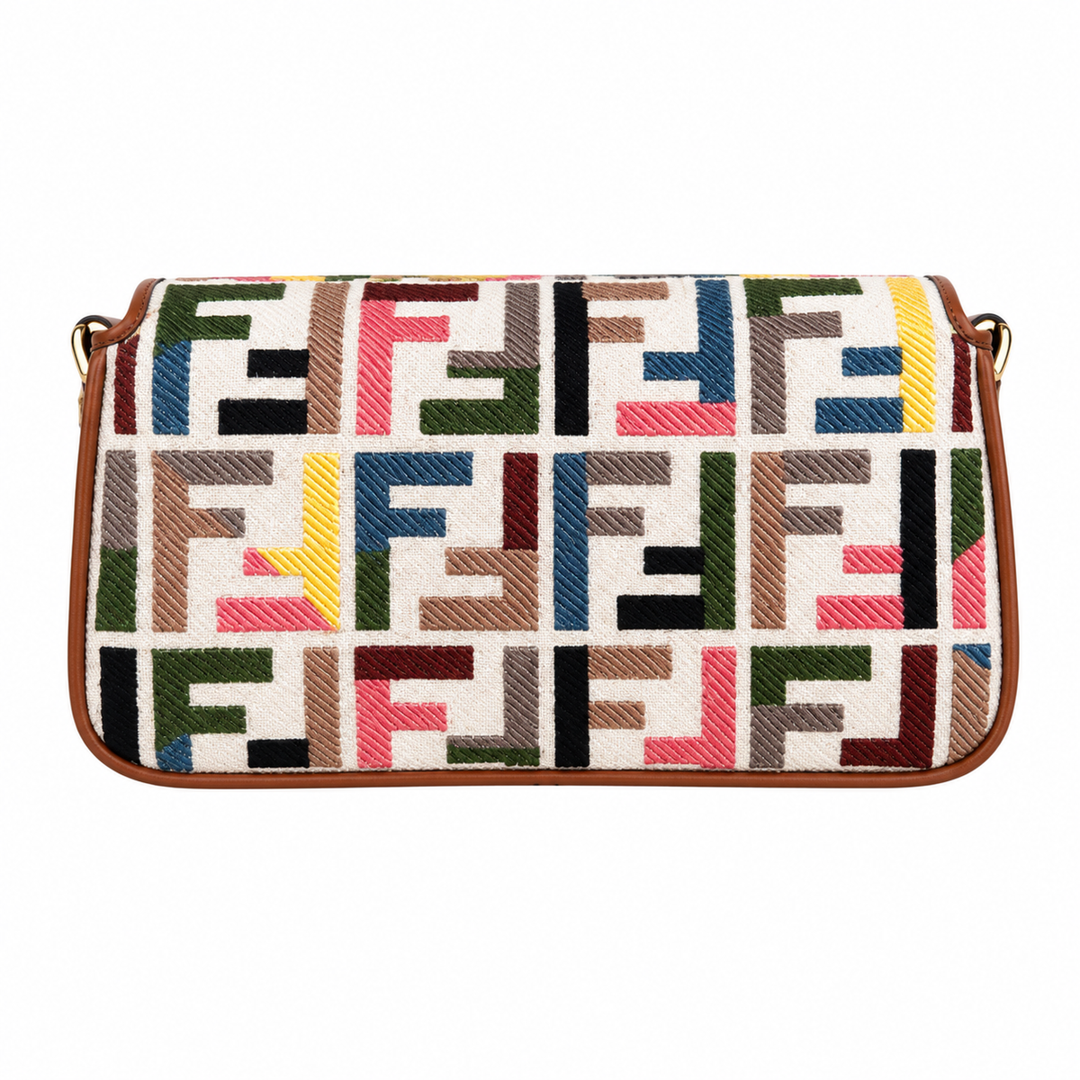 Fendi FF Shoulder Bag – Jacquard Canvas & Leather Trim, Flap Closure, 26cm