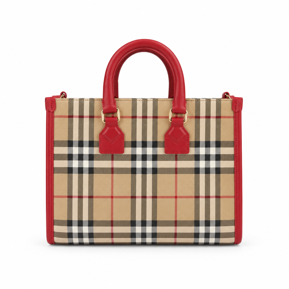 Burberry Check Pocket Tote with Red Trim