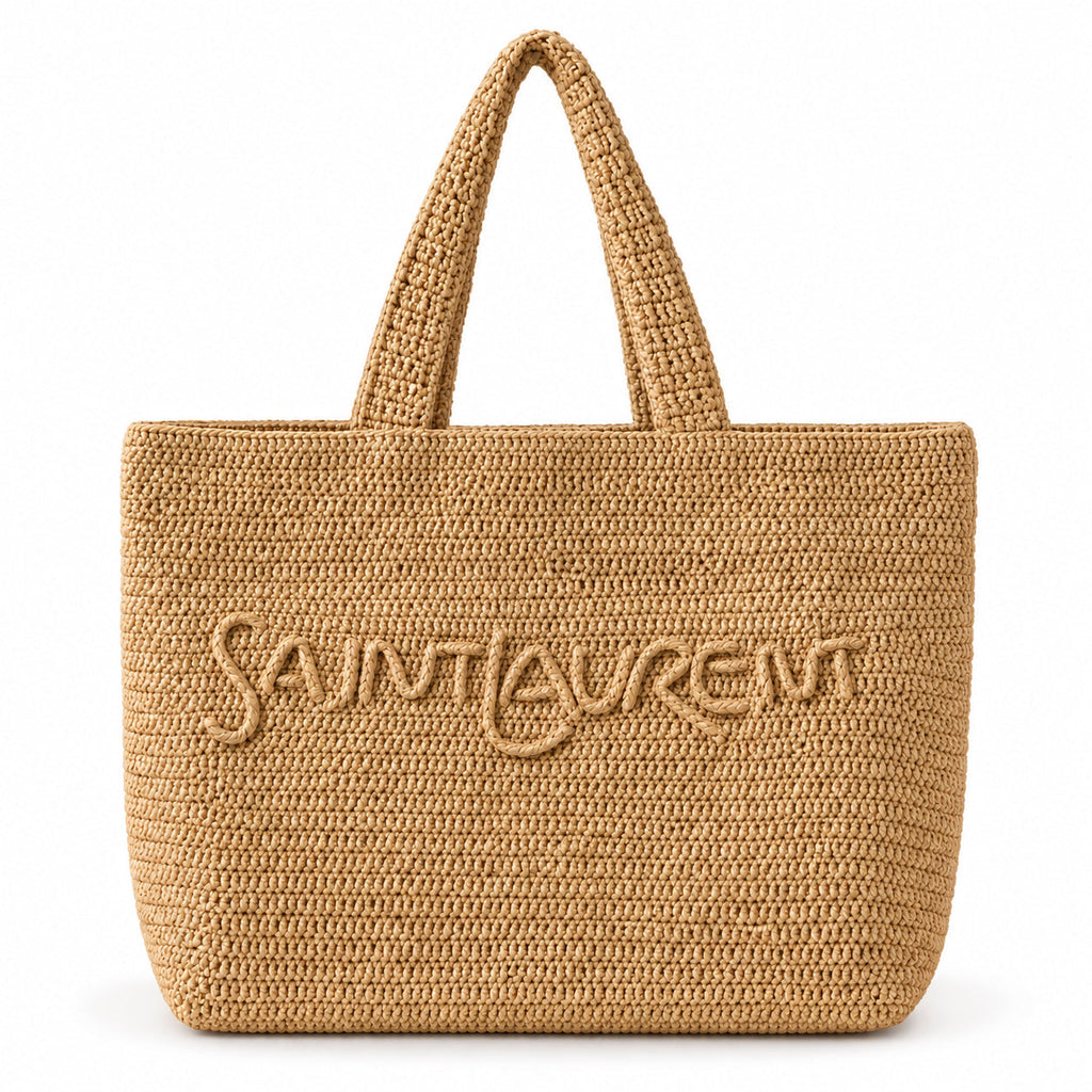 YSL Saint Laurent Raffia Tote Bag in Natural Beige