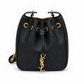 YSL Paris Drawstring Leather Bucket Bag Black