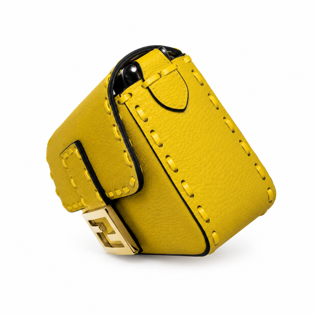 Fendi FF Baguette Shoulder Bag – Jacquard Canvas & Leather Trim, Flap Closure, 19.5cm