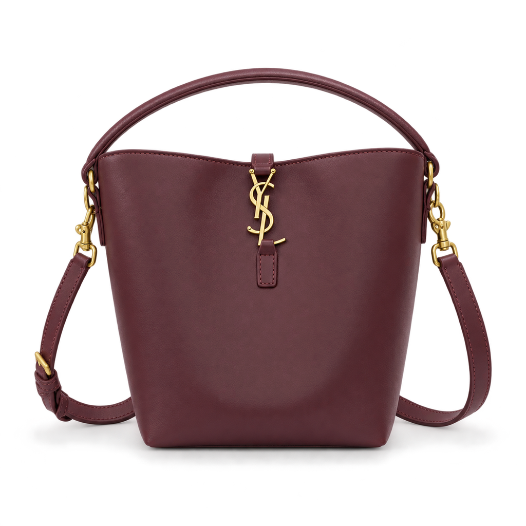 YSL Saint Laurent Le Petit Suzanne Bucket Bag in Burgundy Smooth Leather