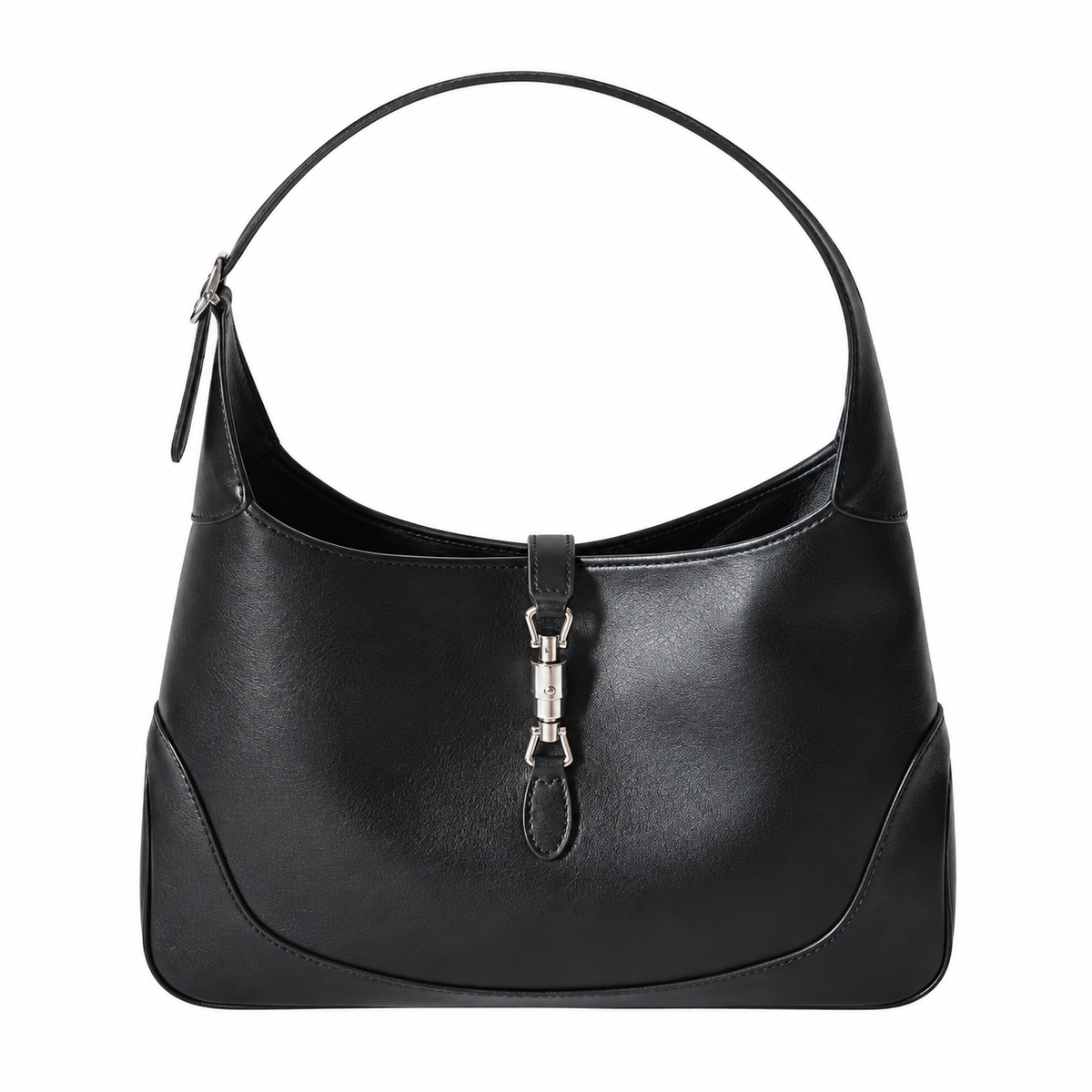 Gucci Jackie 1961 Large Hobo in Black Polished Leather with Silver Hardware
