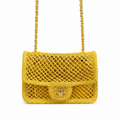 Chanel Sunshine Yellow Open-Weave Crochet Classic Double Flap | Gold CC — 21cm