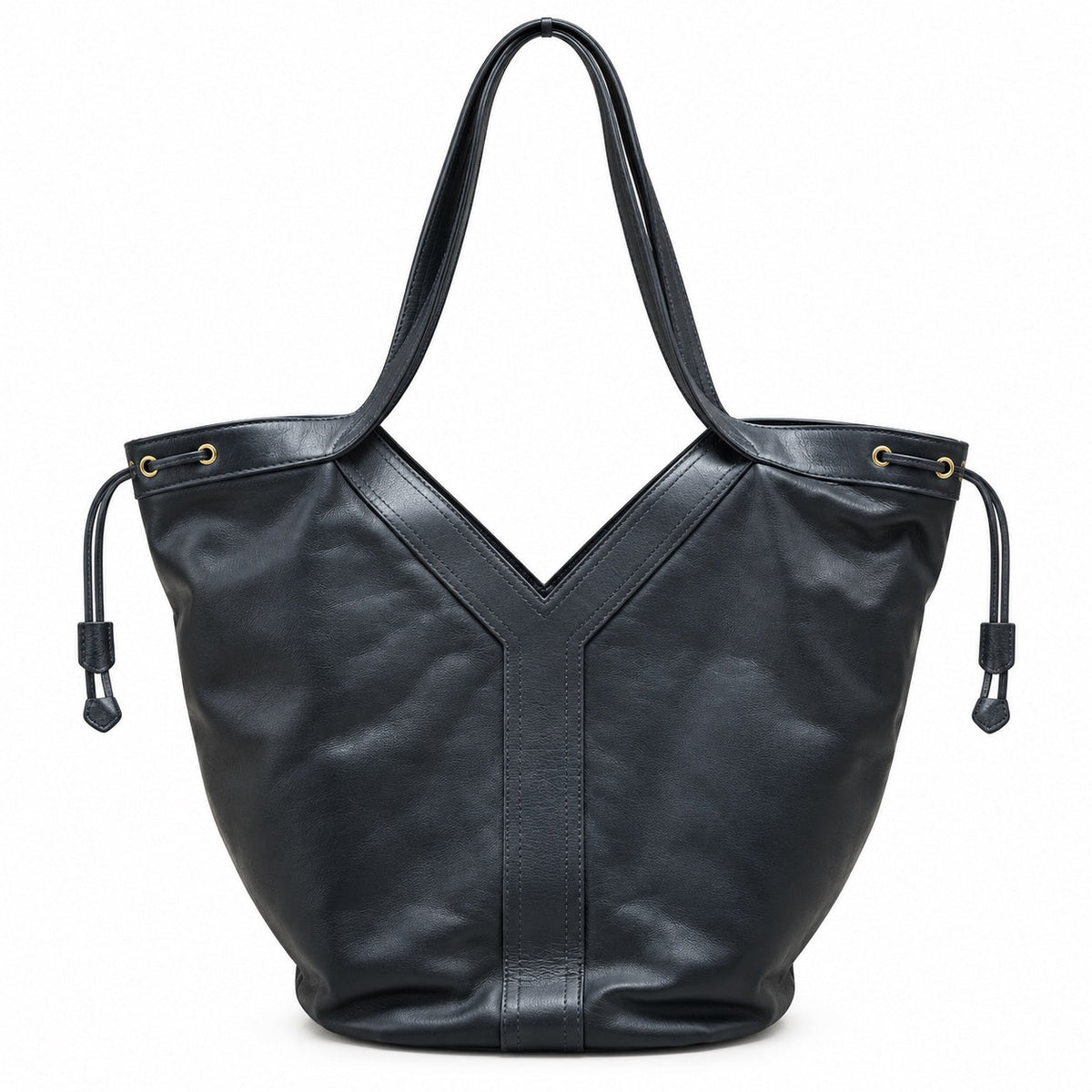 YSL Yslide Tote Bag Black Smooth Leather Y Panel Saint Laurent