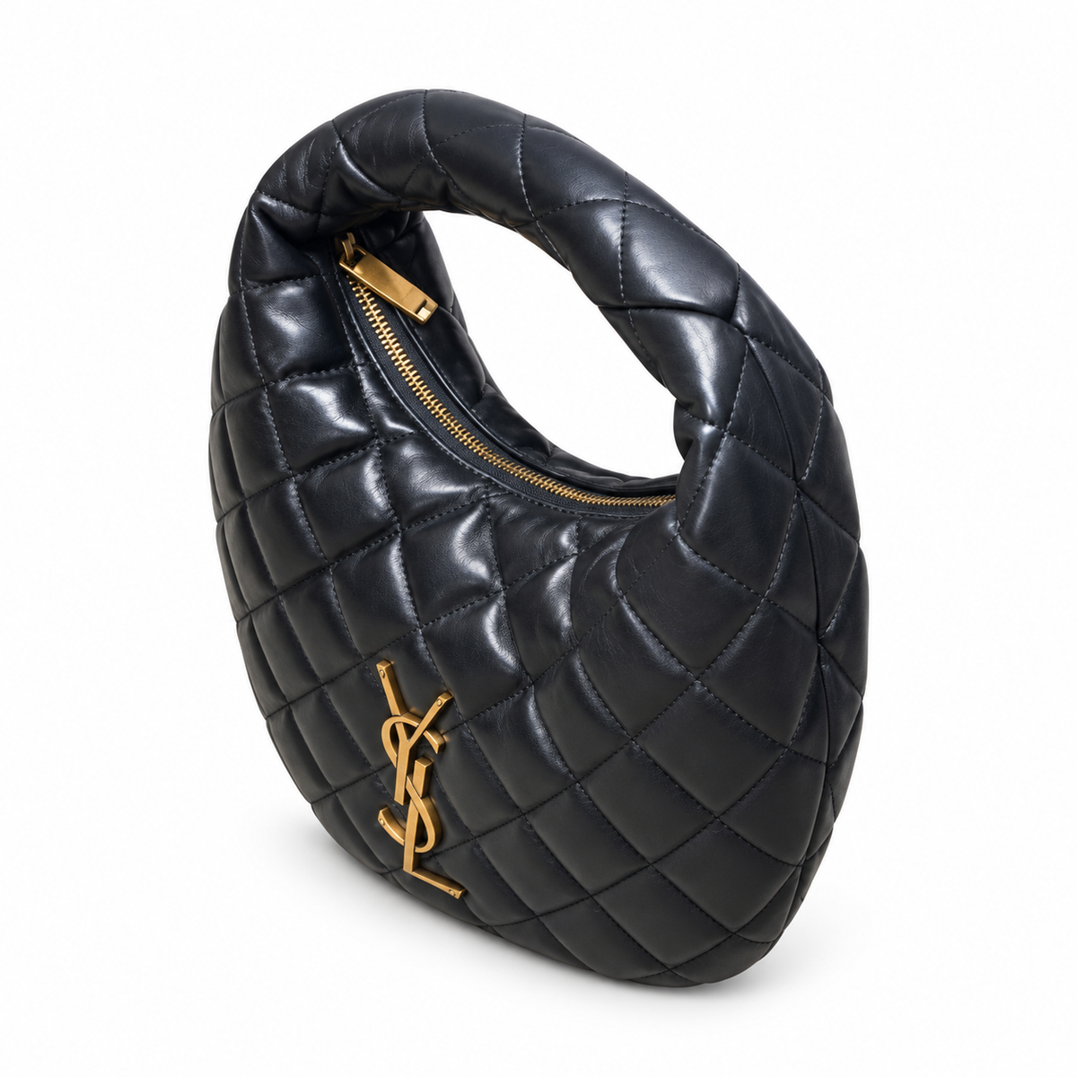 YSL Saint Laurent Quilted Leather Hobo Bag Black