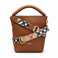 Burberry Leather Bucket Bag with Check Strap