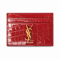 YSL Saint Laurent Monogram Croc-Embossed Card Holder Red