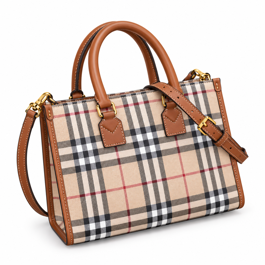 Burberry Beige Check Top Handle Bag