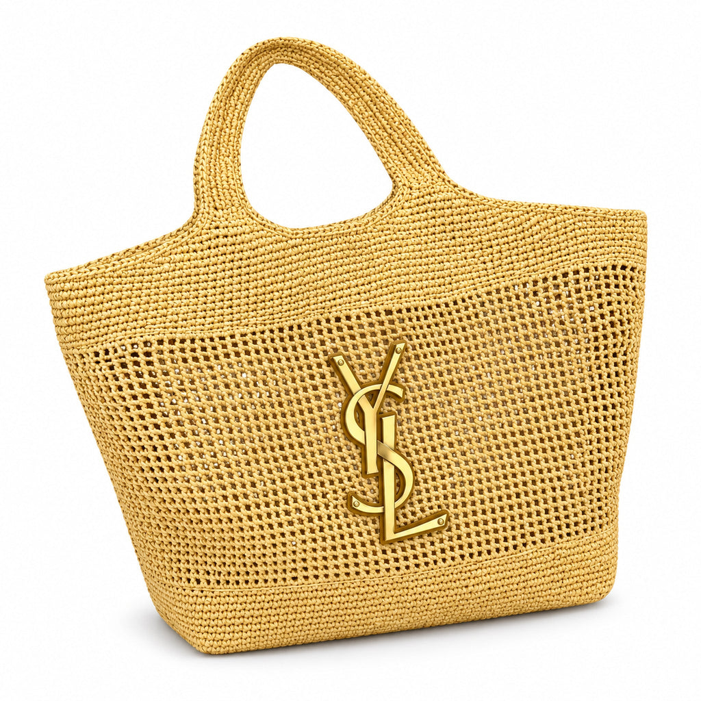 YSL Saint Laurent Icare Maxi Tote Bag in Yellow Raffia