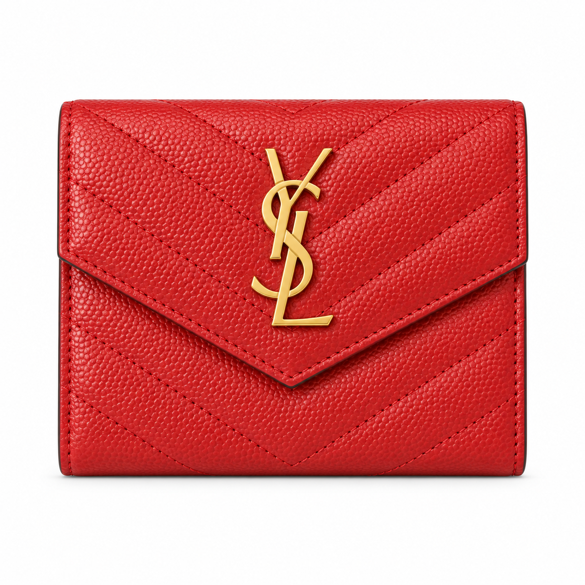 YSL Saint Laurent Monogramme Small Wallet Red Quilted Leather Gold Logo