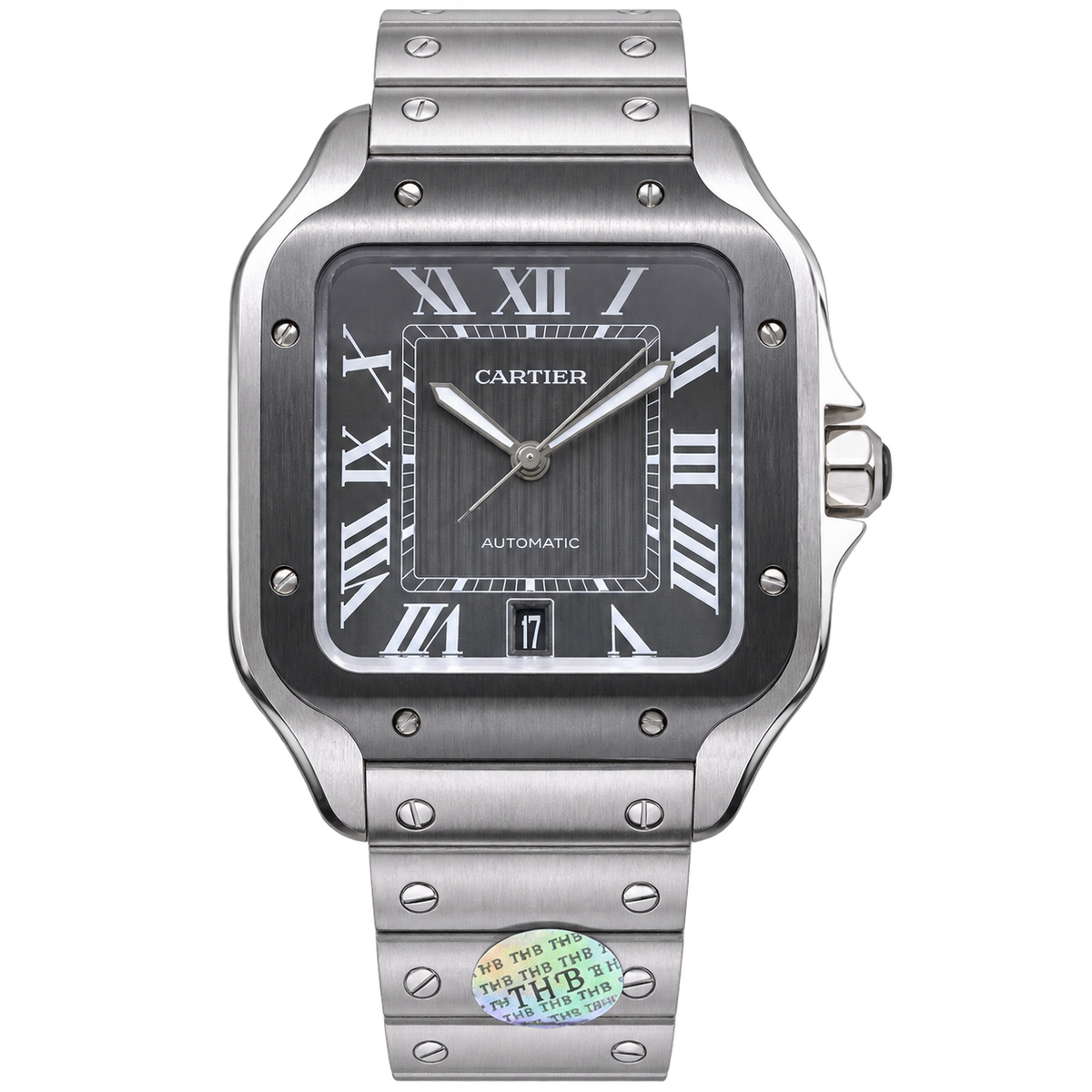 Cartier Santos Large Steel Grey Dial Date Automatic Bracelet Watch – KDY