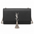 YSL Saint Laurent Kate Chain Bag in Black Smooth Leather with Silver Tassel