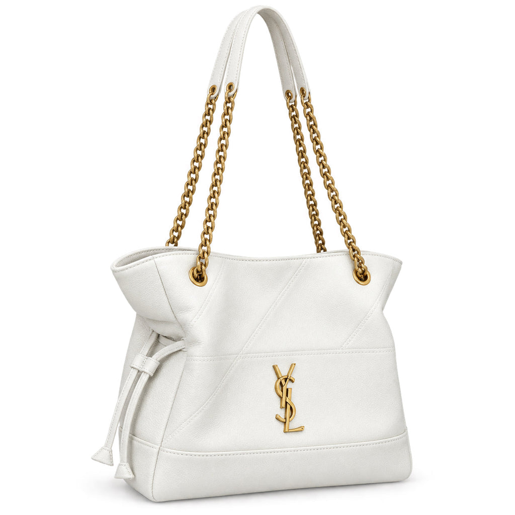 YSL Saint Laurent Nolita Chain Tote Bag in Optic White with gold chain straps