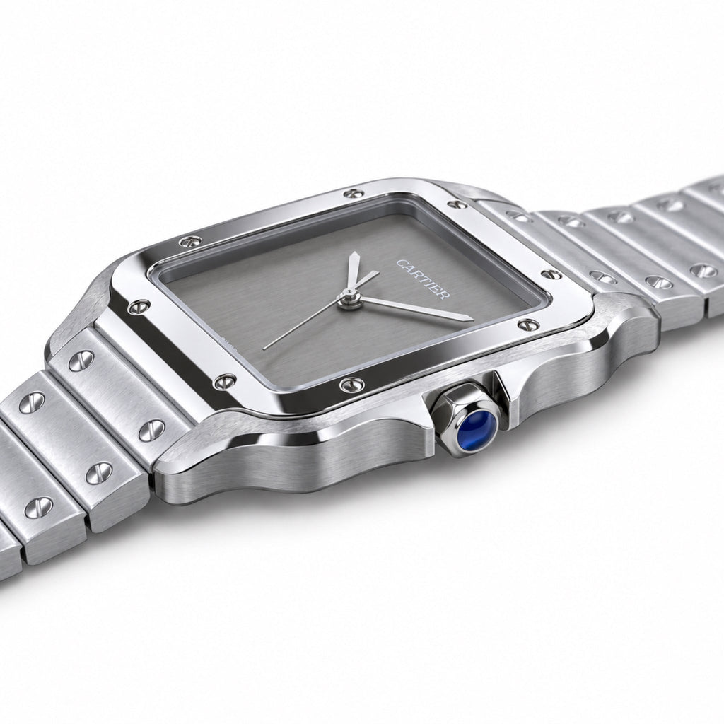 Cartier Santos Automatic Grey Dial Stainless Steel Bracelet Luxury Watch Swiss Made