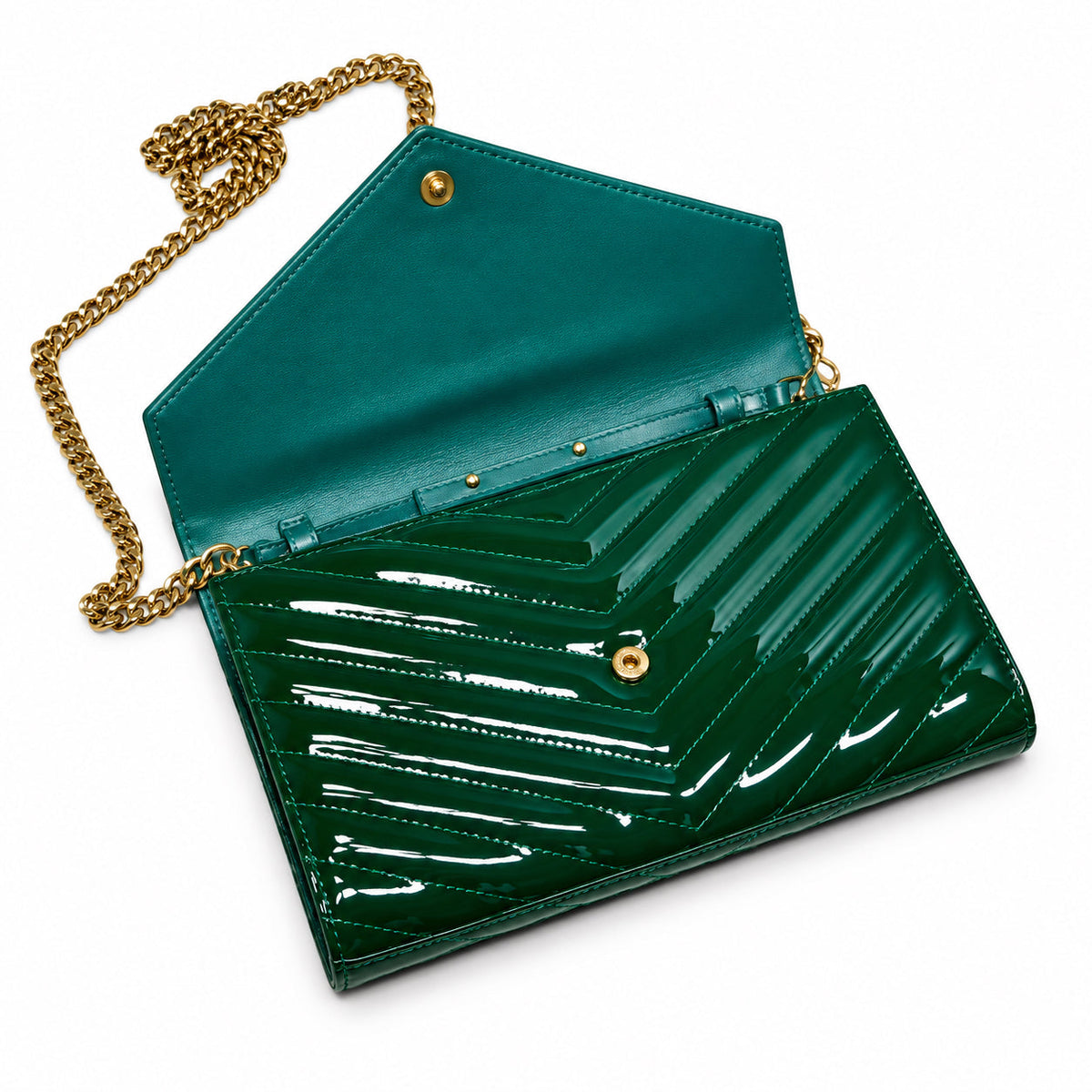 Saint Laurent Monogram Envelope Bag – Green Patent