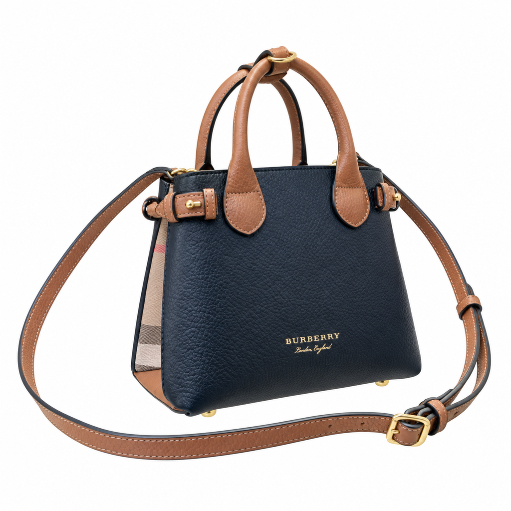 Burberry Navy Leather Top Handle Bag