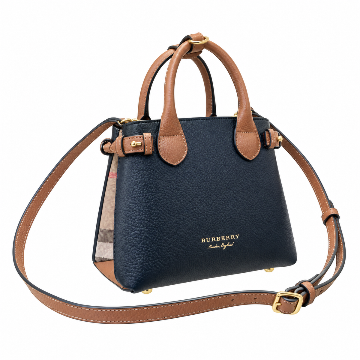 Burberry Navy Leather Top Handle Bag