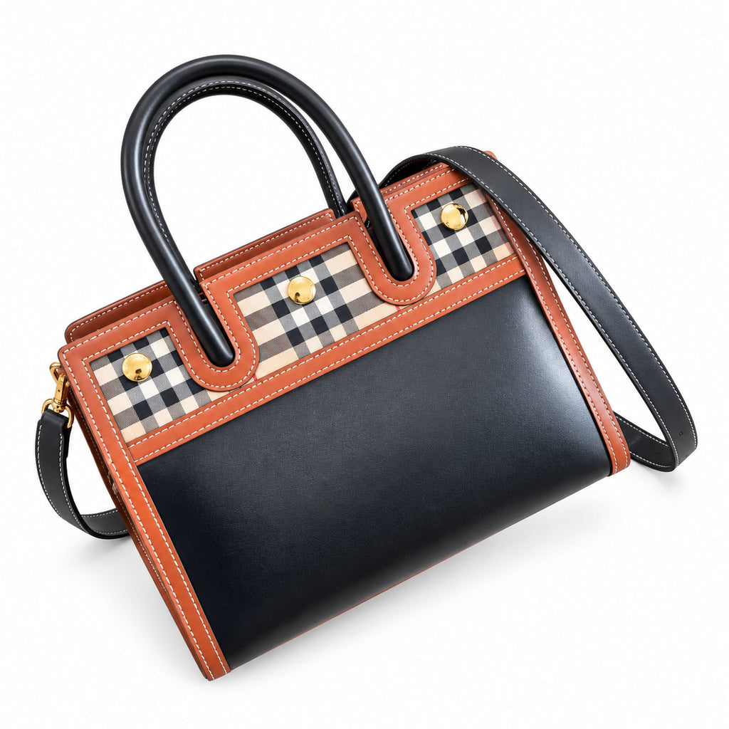 Burberry Black Check Panel Tote Bag