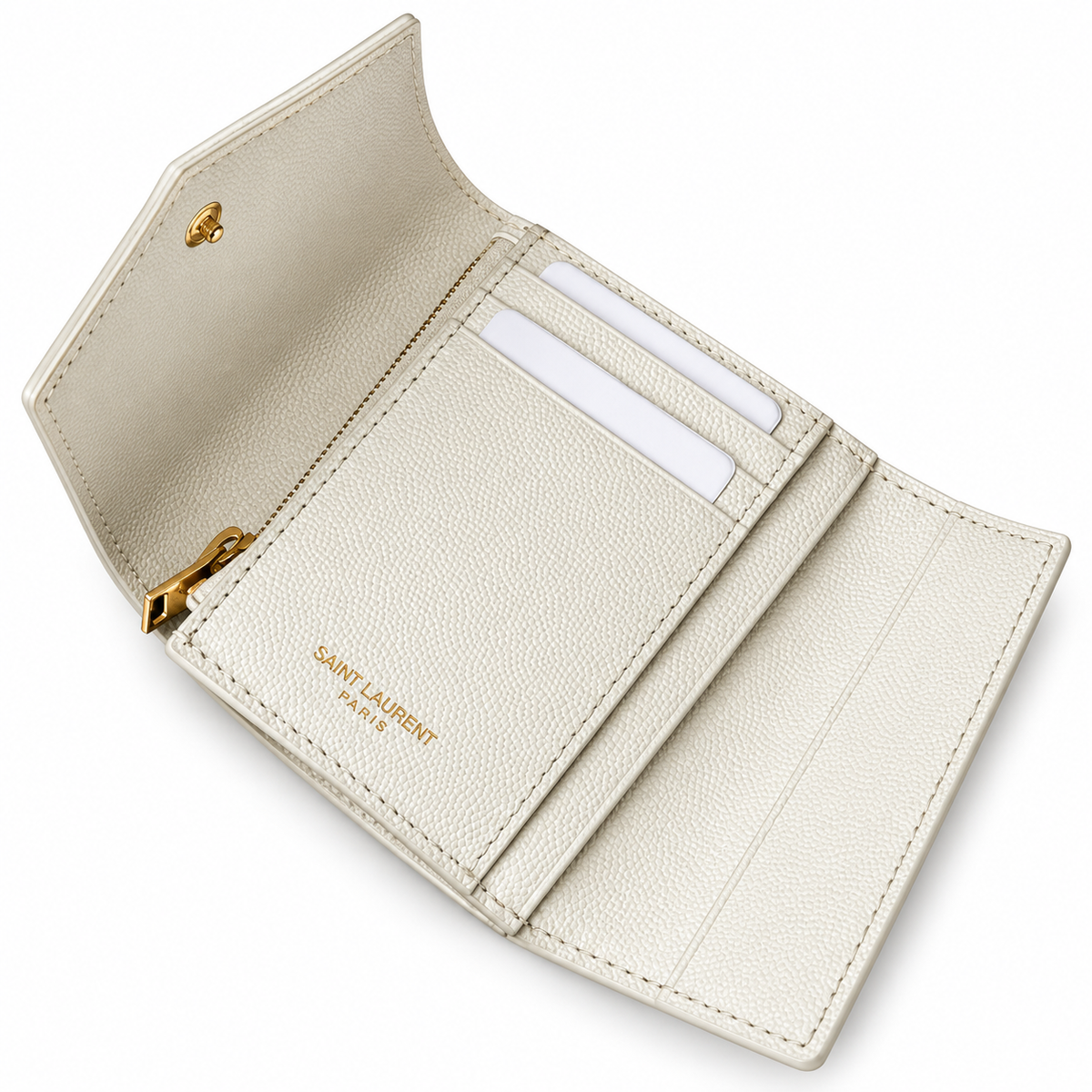 YSL Saint Laurent Monogram Small Flap Wallet Ivory