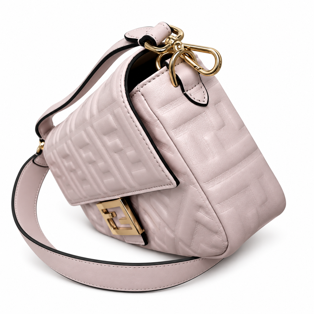 Fendi FF Elongated Shoulder Bag – Jacquard Canvas & Leather Trim, Flap Closure, 27cm