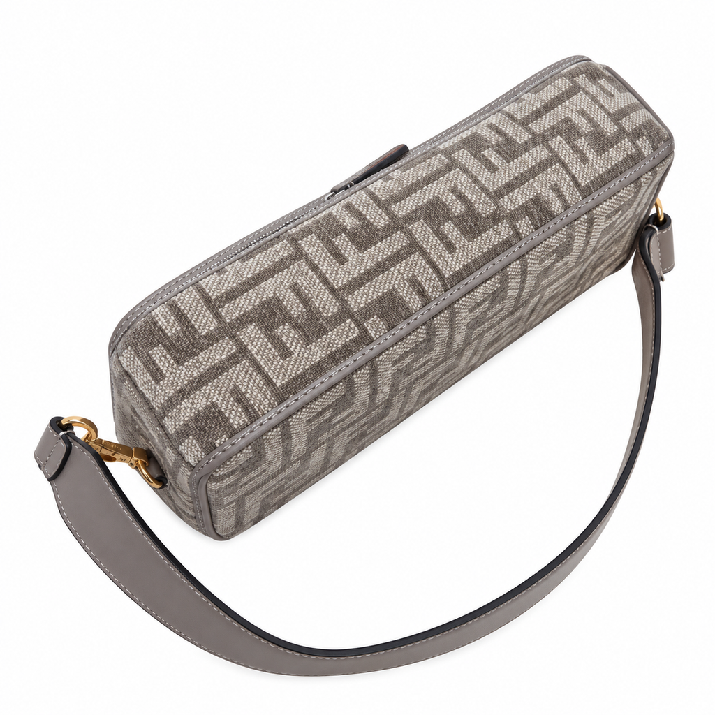 Fendi FF Shoulder Bag – Jacquard Canvas & Leather Trim, Flap Closure, 24cm