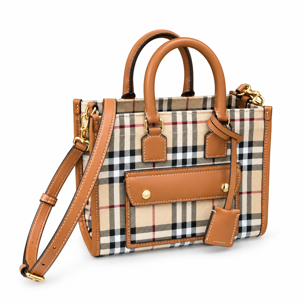 Burberry Beige Check Top Handle Bag