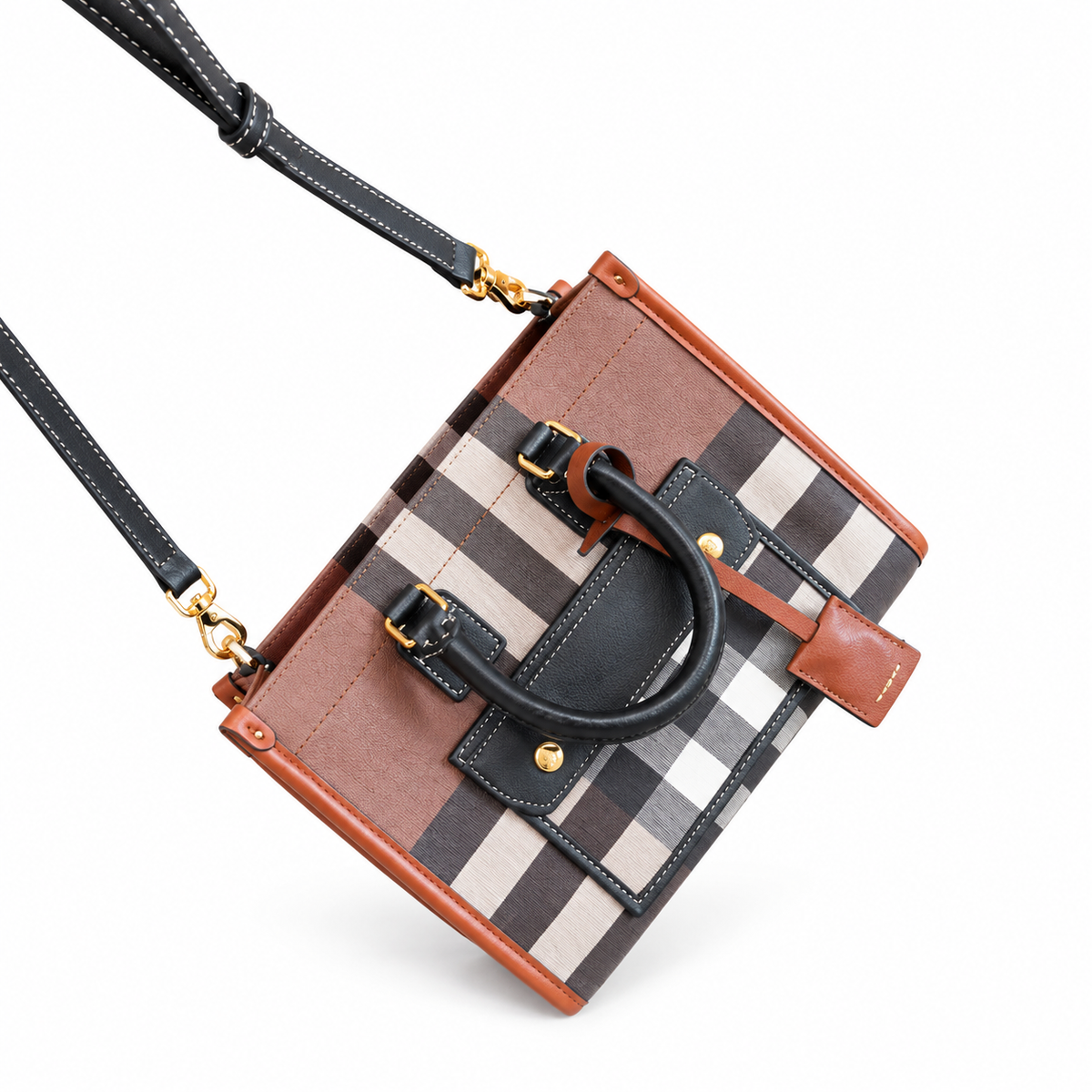 Burberry Check Top Handle Bag with Shoulder Strap
