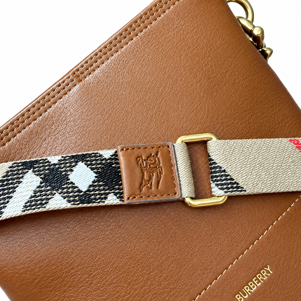 Burberry Leather Bucket Bag with Check Strap