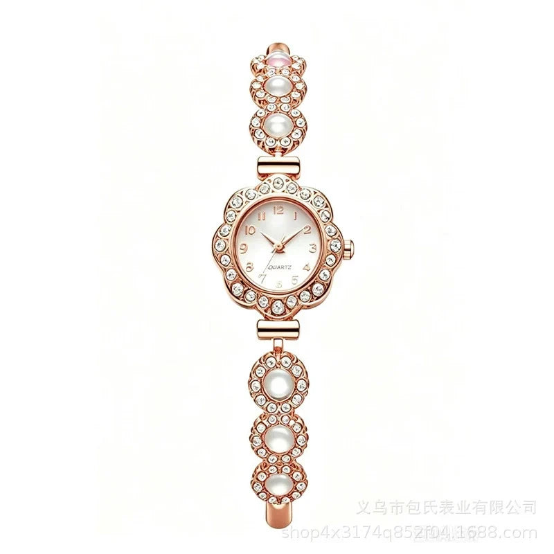 Women's Ruby Flower Jewellery Watch – Rose Gold Crystal Bracelet