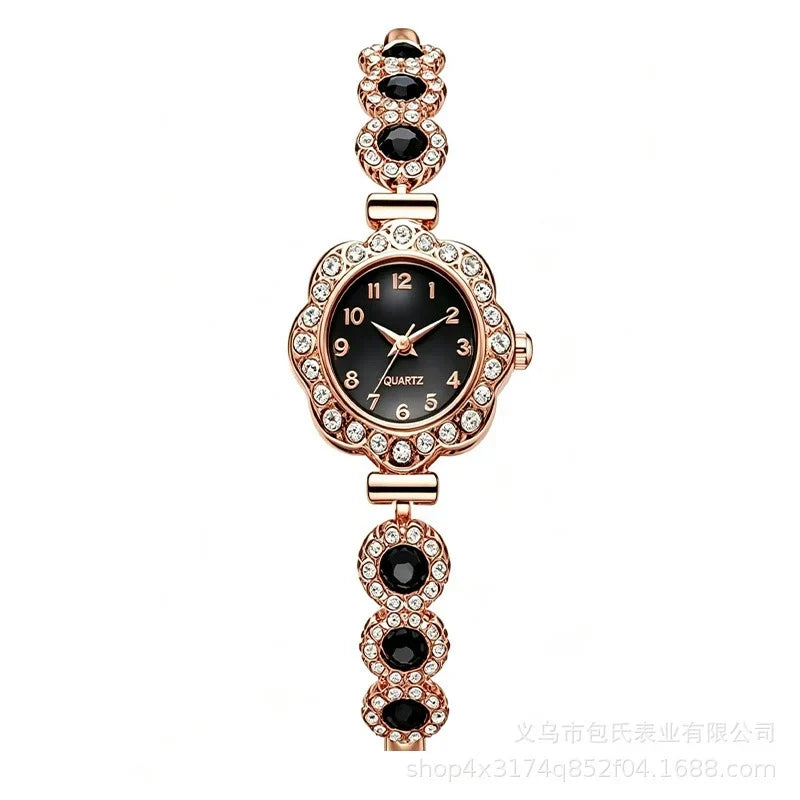 Women's Ruby Flower Jewellery Watch – Rose Gold Crystal Bracelet