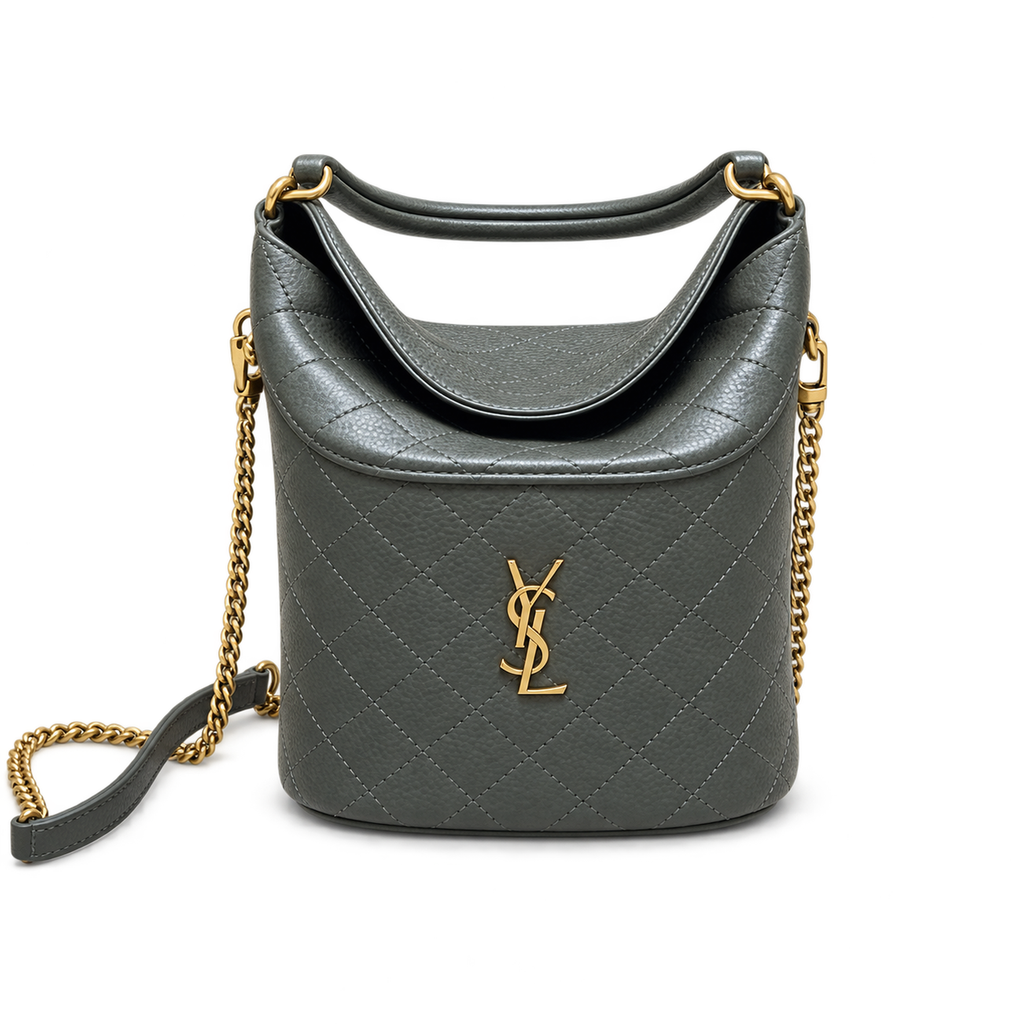 YSL Saint Laurent Gaby Bucket Bag in Khaki Quilted Leather