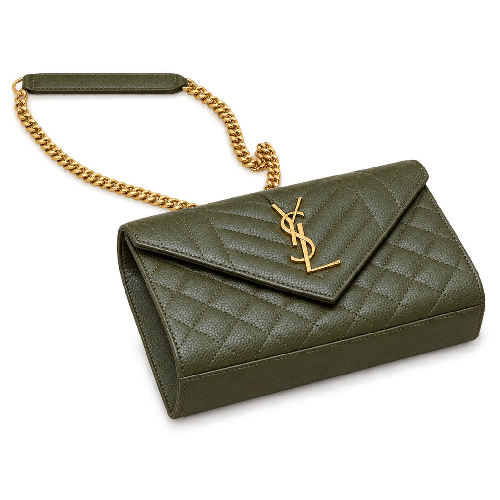 Saint Laurent YSL Envelope Small Bag – Olive Quilted Leather