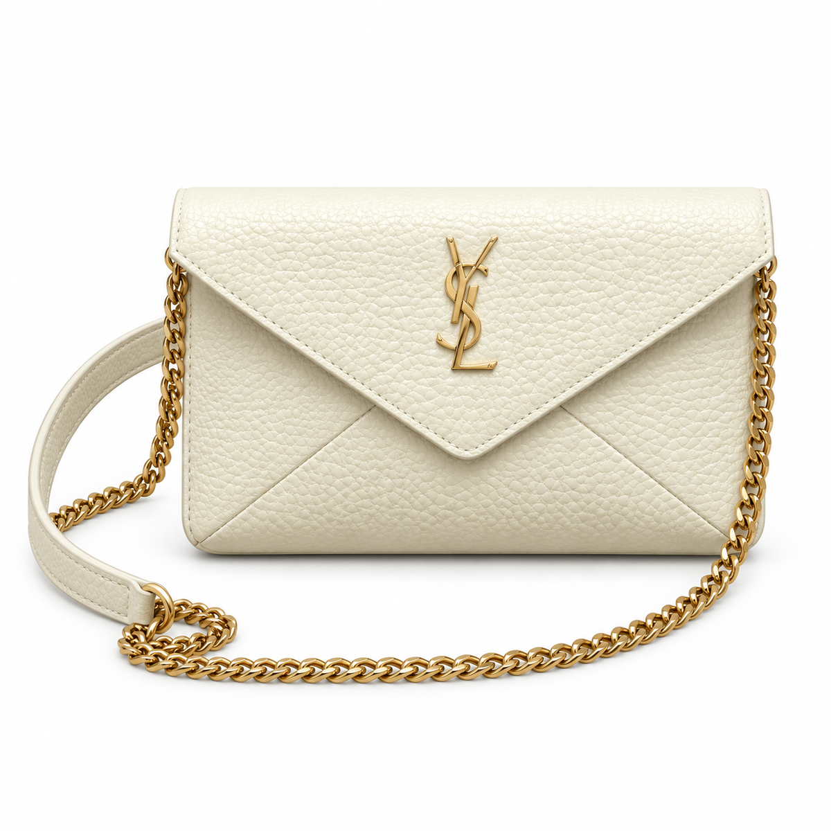 YSL Saint Laurent Gaby Envelope Bag in White Grained Leather