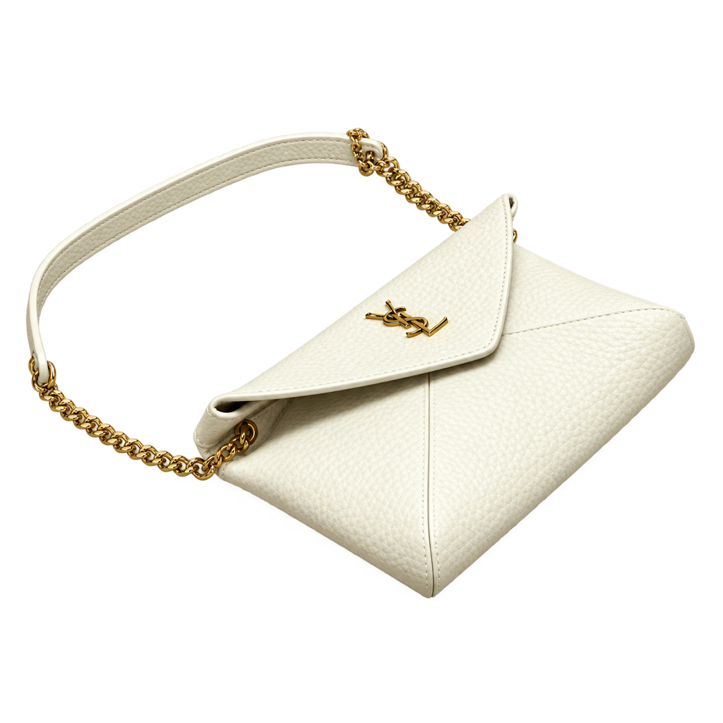 YSL Saint Laurent Gaby Envelope Bag in White Grained Leather